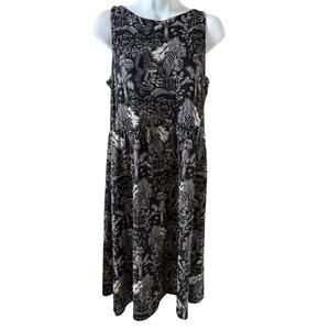 J Jill Wearever Black Dress with Tropical Floral Design & Pockets Size S Petite